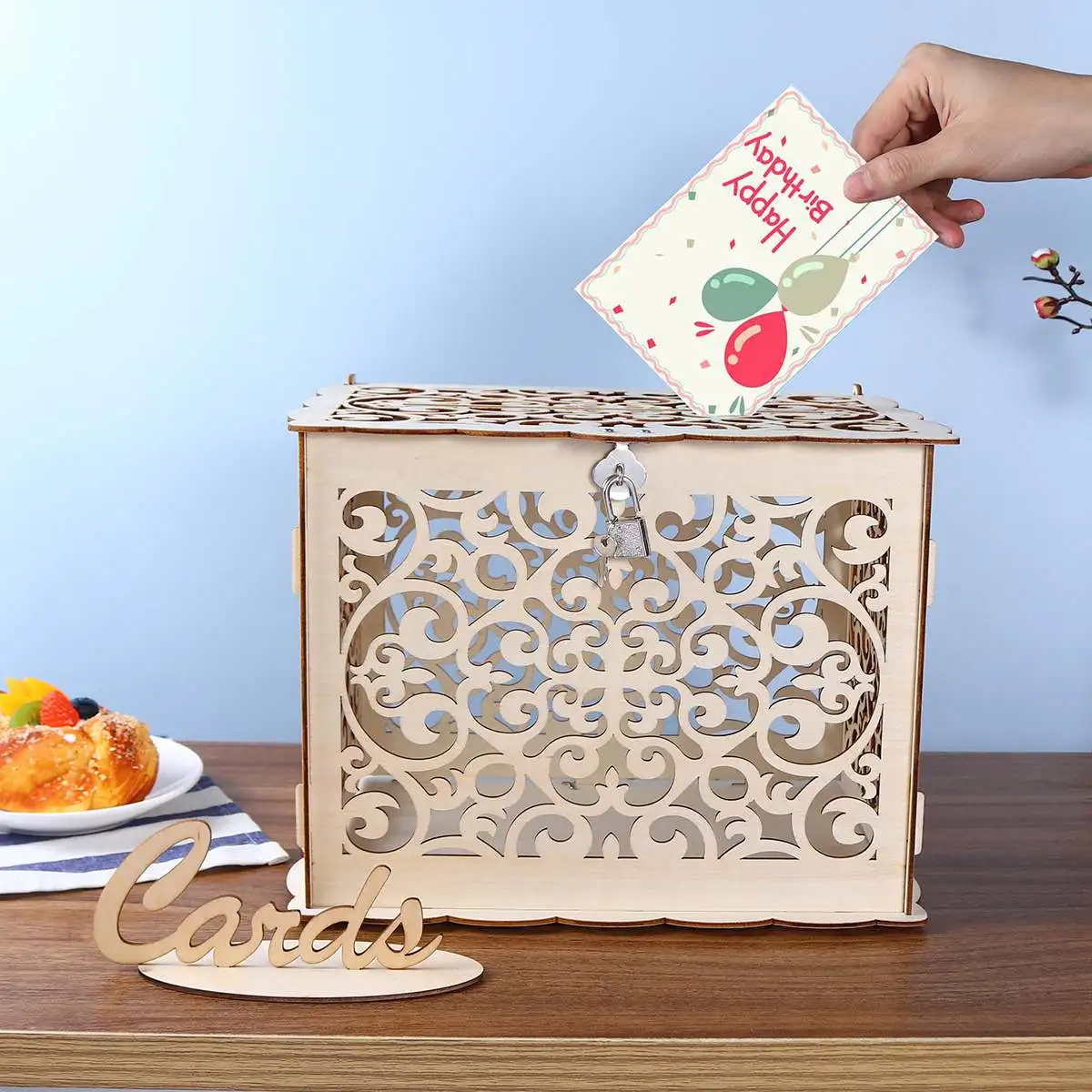 Деревенская коробка для свадебных карточек с замком DIY свадебный подарок держатель для карт Деревянный чехол для денег на день рождения Вечеринка Детский душ украшение