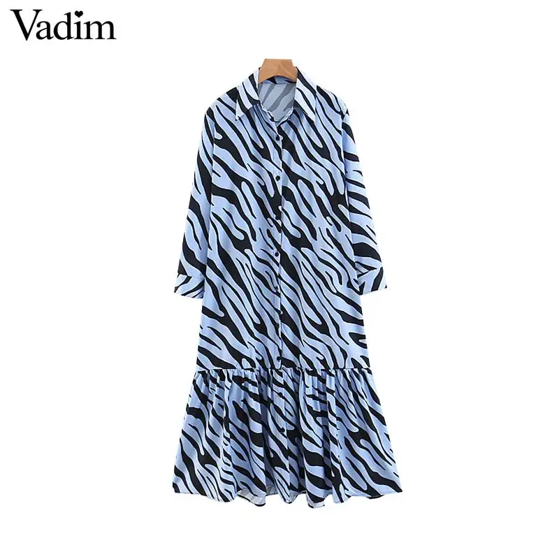 Vadim женское ретро платье рубашка средней длины с рисунком зебры оборками и