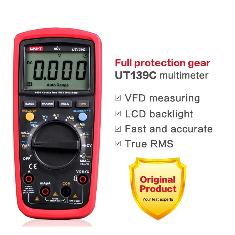 UNI-T Digital Multimeter UT139C NCV Multimetro True RMS Temperature Tester Electrical Handheld AC DC Voltage Current Meter