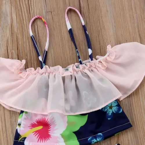 2018 новая стильная детская одежда с цветочным рисунком для девочек Летняя