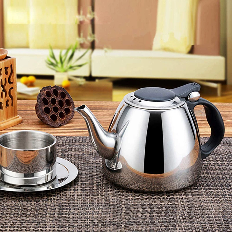 

UPORS 1.2L Stainless Steel Teapot Heat Resistant Fast Boiling Coffee Kettle Tea Pot with Silicone Handle Kitchen Flat Bottom Pot