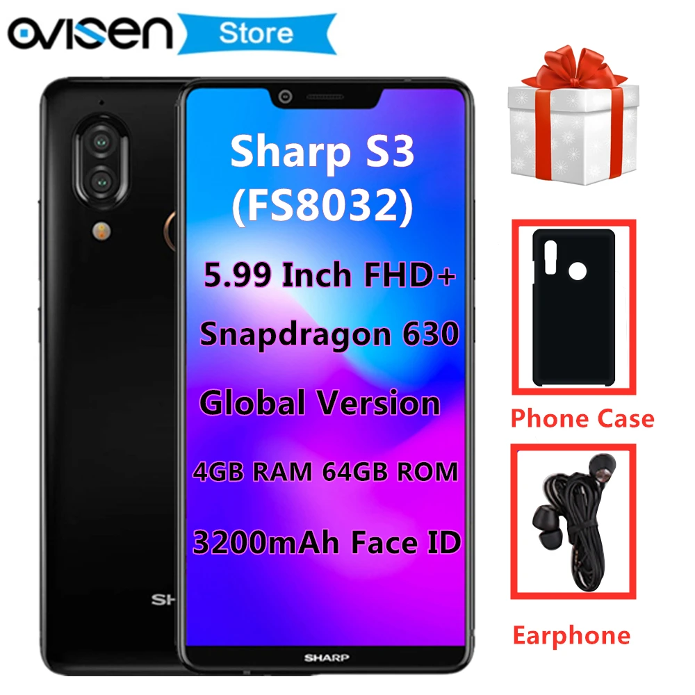 Sharp Aquos S3 5 99 дюйма 18:9 полный Экран мобильный телефон Snapdragon 630 Android 8 0 4 GB Оперативная