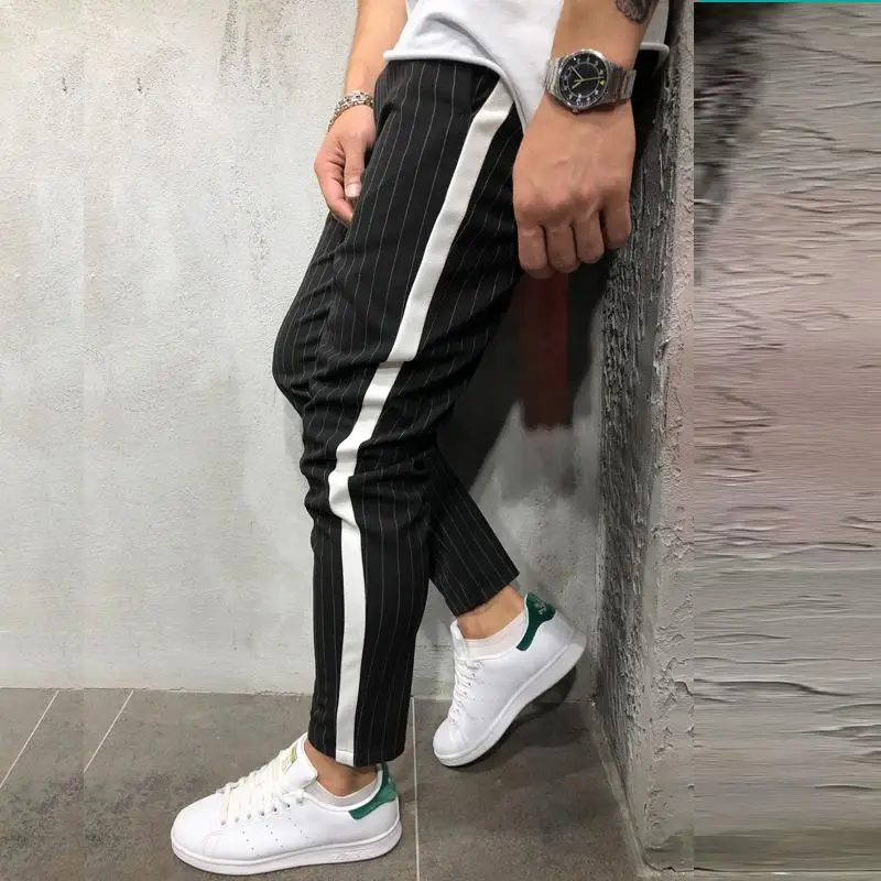 Мужские лодыжки брюки уличная сторона полосы клетчатые случайные Slim Fit