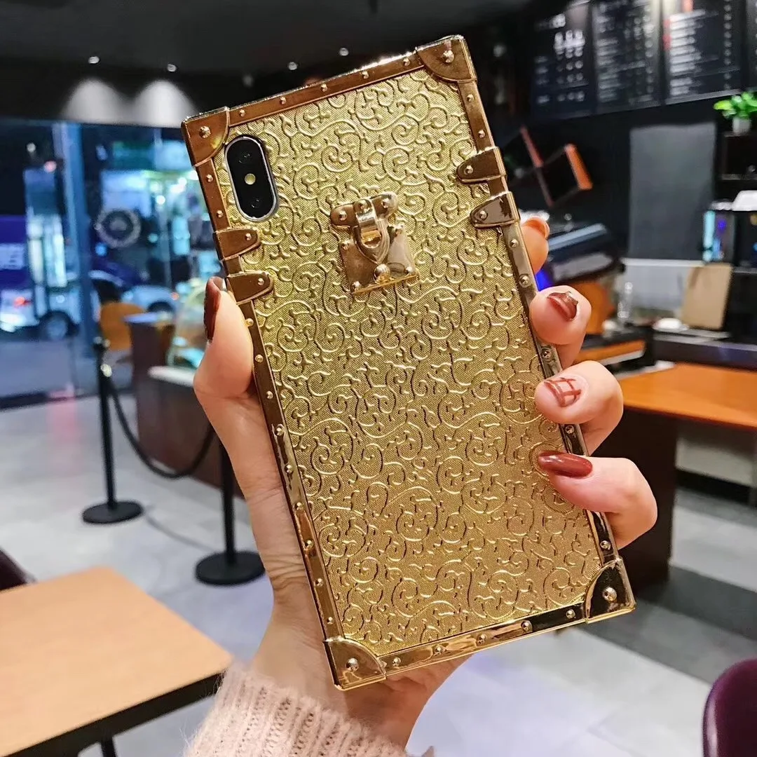 Роскошный квадратный Золотой блестящий чехол для Samsung S10 Plus S9 S8 3D