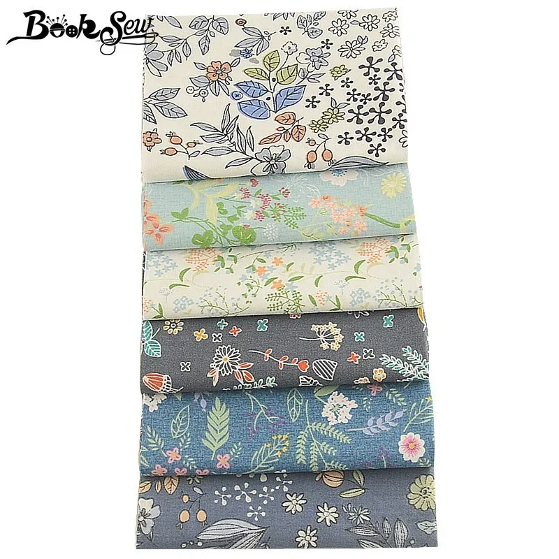 Booksew, с цветочным принтом, хлопок, ткань, 6 шт., 40 см x 50 см, жировые кварталы, подушка для шитья, домашний текстиль, сделай сам, лоскутное шитье, Tissu