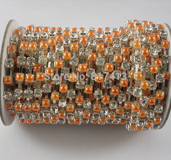 SS18 модная Аппликация Оранжевый Красный жемчуг бриллиант Серебряная цепочка