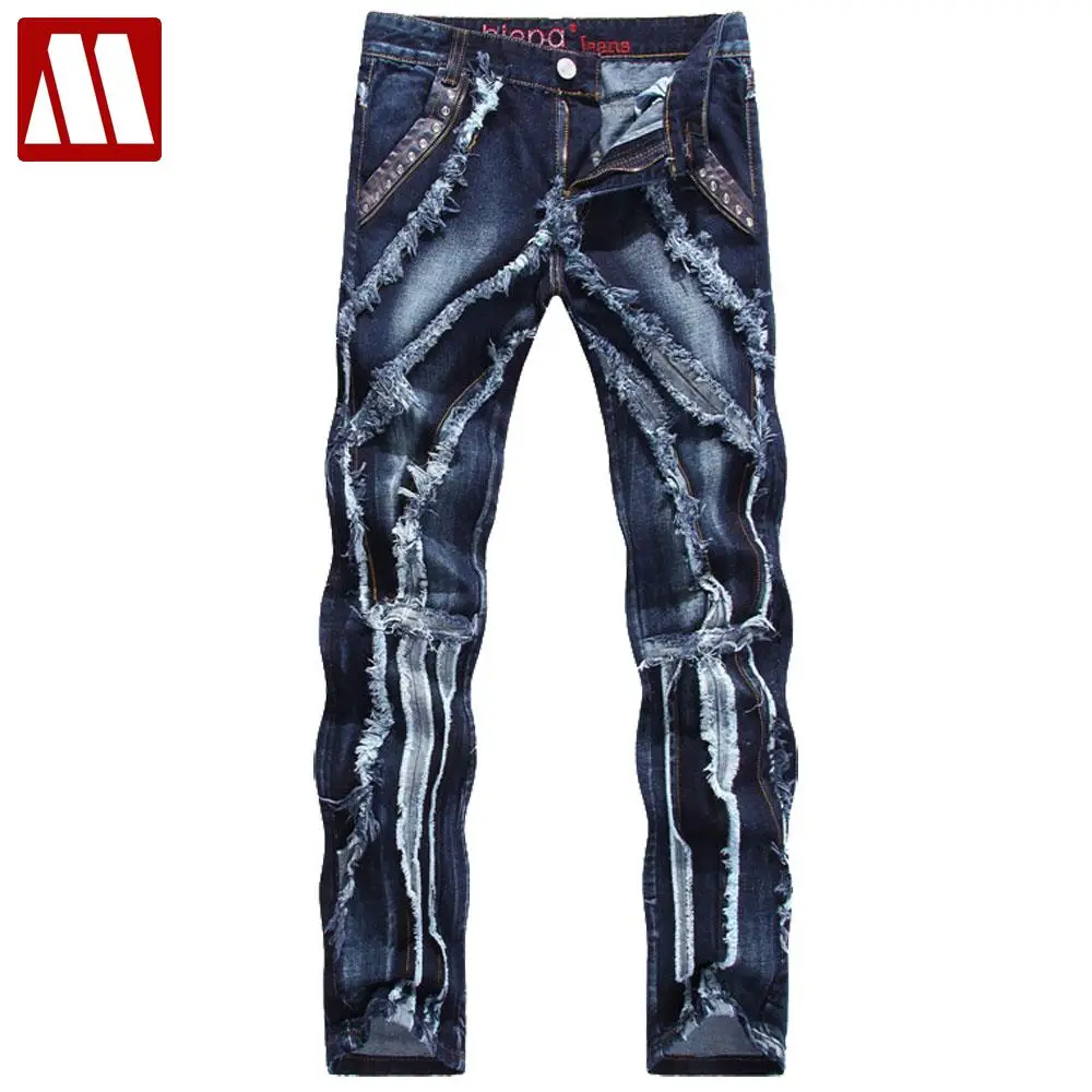 Мужские джинсовые брюки лоскутные байкерские джинсы 2016 брендовые уличные