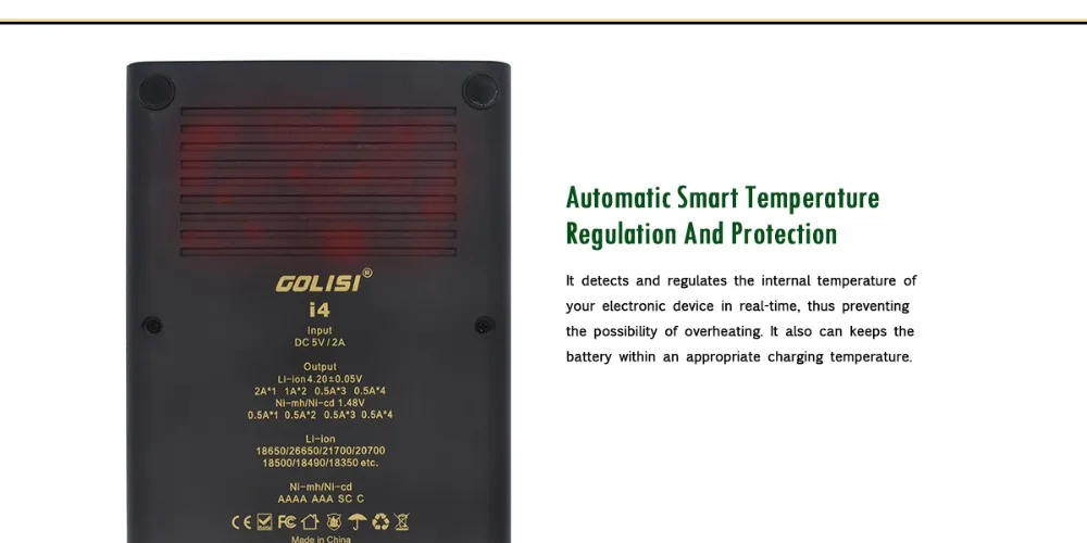 Golisi I4 Зарядное устройство 2A Быстрая зарядка интеллигентая(ый) ЖК-дисплей Зарядное устройство быстрой зарядки для 18650 21700 26650 литий-ионный аккумулятор Ni-CD AAA Батарея