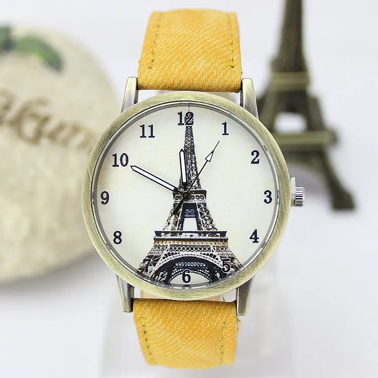 2015 стильный мужской кварцевые часы спортивные джинсовой ткани женщины одеваются