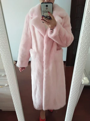 pink Тонкое женское пальто из натурального меха норки 120 см, осенне-зимняя плотная теплая куртка из меха норки - Цвет: pink