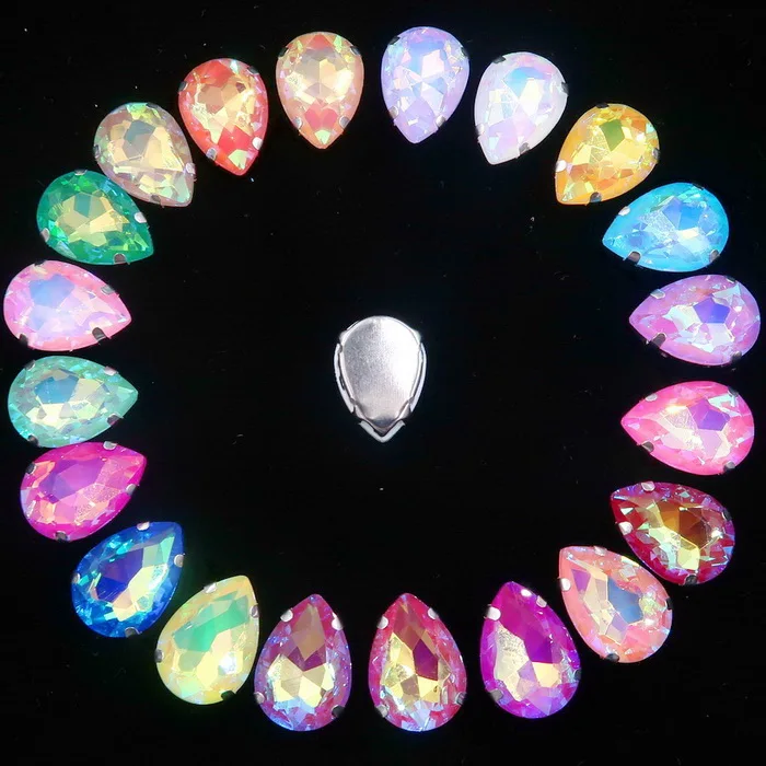 A27 AB colors mix Серебряный коготь настройки радуга и желе AB стекло кристалл 7*10 10*14 13*18 мм форма капли пришить стразы для одежды diy обрезки - Цвет: A27 AB colors mix
