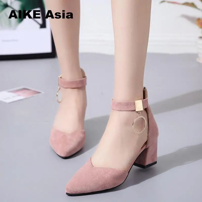 Women Pumps Sexy High Heels Summer Suede Ladies Thick Heel Ankle Strap Open Toe Peep Gladiator Sandals Metal Decoration | Обувь