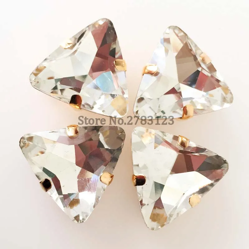 Золотое дно треугольное белое стекло высокого качества пришивные стразы
