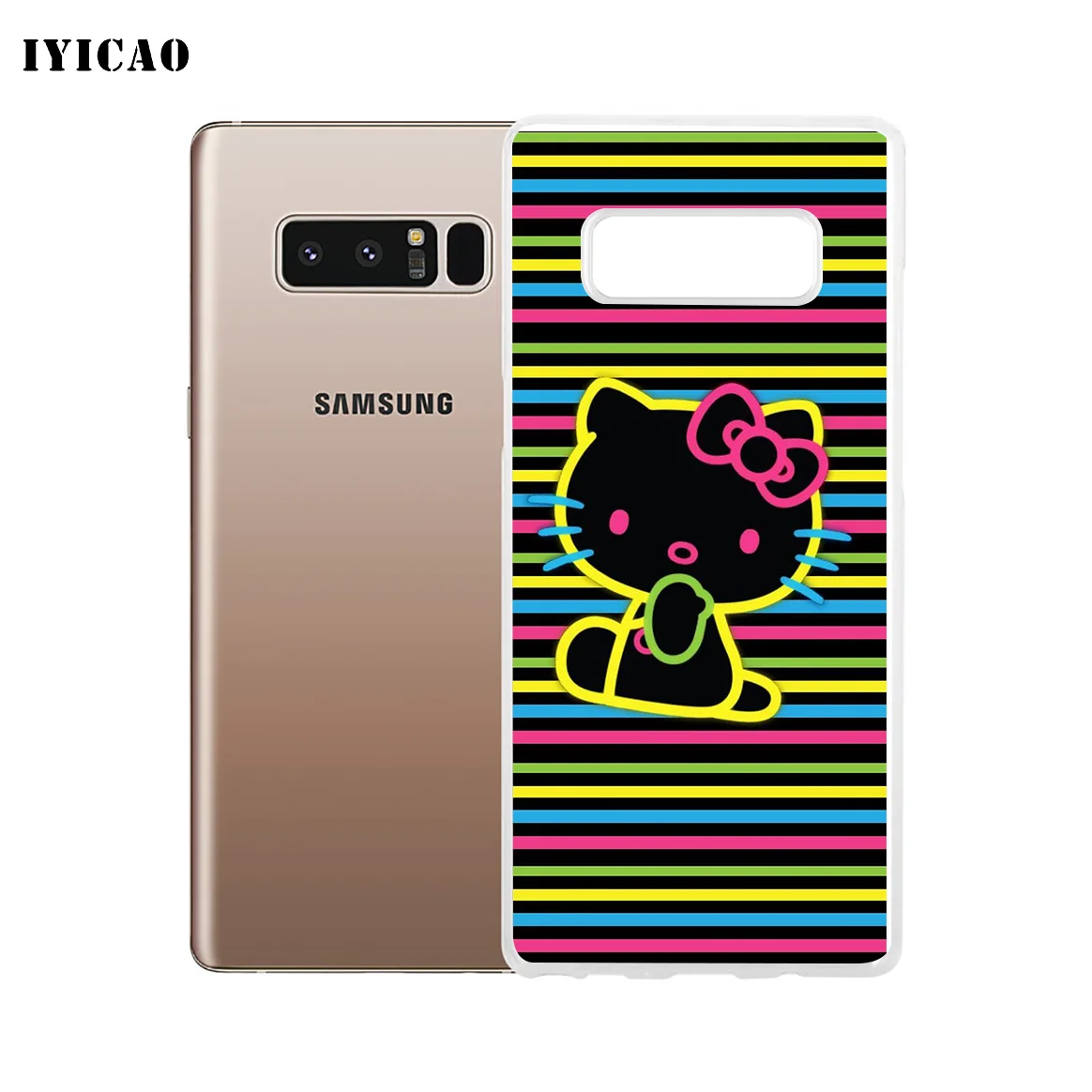Мягкий силиконовый чехол для телефона IYICAO cute neon kitty Samsung A5 A6 Plus A7 A8 A9 J3 J5 J7 Note 8 9 TPU |