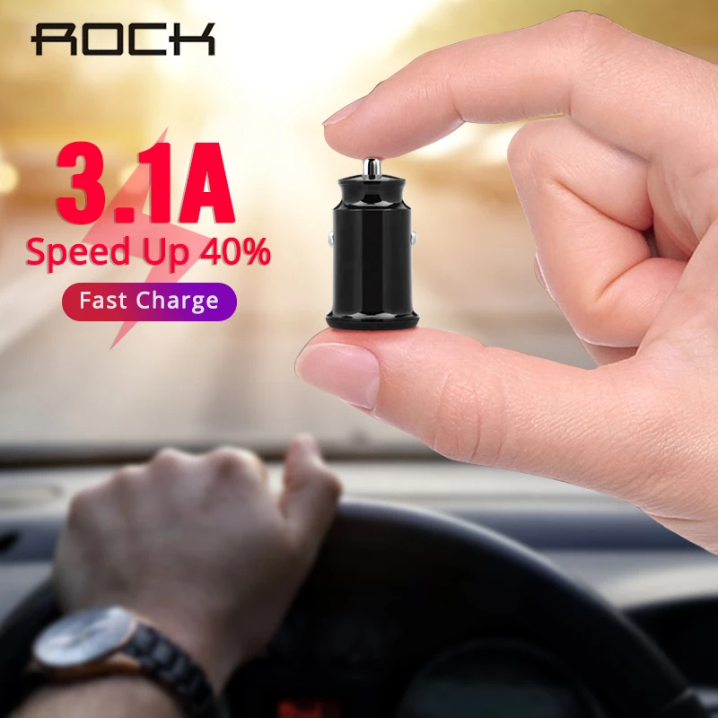 ROCK Dual USB Mini Автомобильное зарядное устройство 3.1A автомобильное Авто Зарядка 2