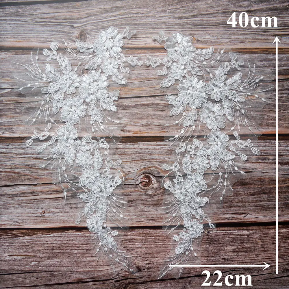 2 шт. белые цветы кисточка свадебные аппликации пайетки кружевная отделка ткань