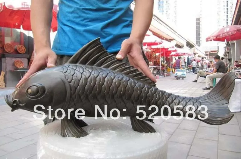 free China Pure Bronze Copper Refined Fengshui lucky Carved Money carp Fish Statue fast