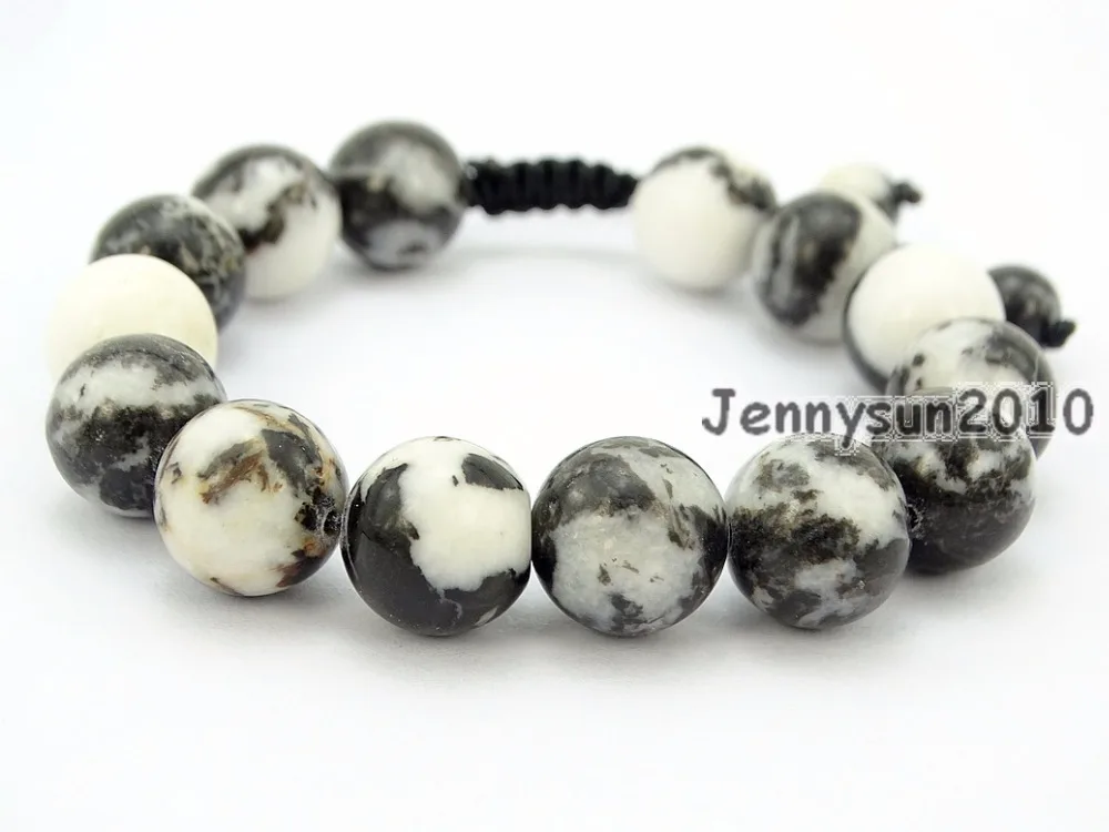 

Handmade 12mm Adjustable Natural Black and White Zebra Gems Stone Round Beads Bracelet Healing Reiki 5 Strands/Pack