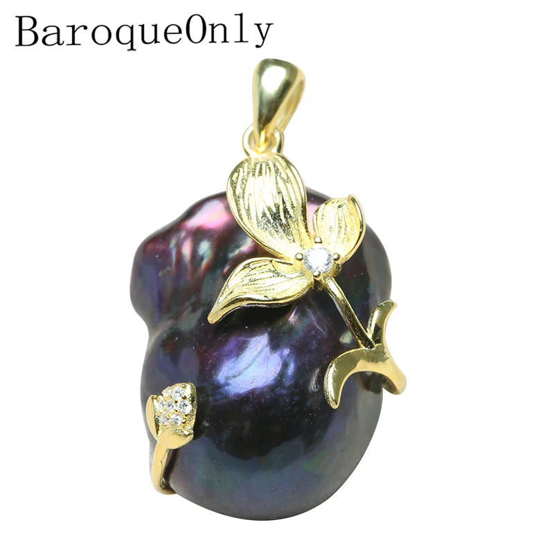 BaroqueOnly, натуральный пресноводный черный павлин, зеленый жемчуг, подвеска, серебро 925 пробы, AAAA циркон, женские подарки, ювелирное изделие, ожерелье