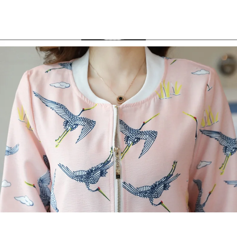 2018 Новые поступления синий розовый цветочный принт бейсбольная куртка на молнии