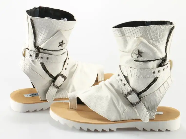 Популярные летние белый питон кожаные мужские сандалии на ремешках в римском