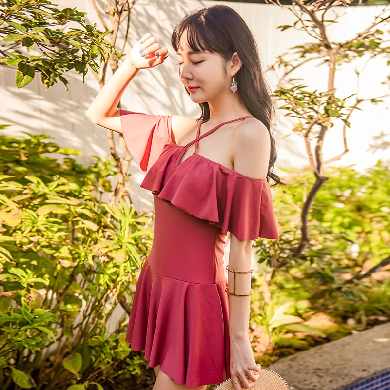 Новый милый цельный Волан купальный костюм купальник|Комбинезоны| |