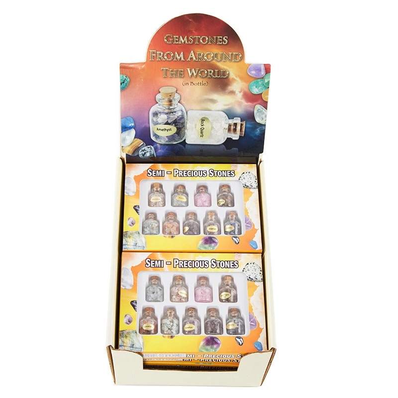 

1 Box Of 9 Bottles Mini Natural Semiprecious Gem Stone Chip Crystal Healing Tumbled Reiki Wicca Travel Natural Stones Decorati