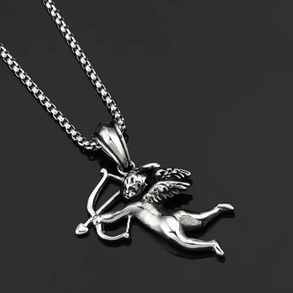 Goofan хип-хоп классический кулон Купидон для стрельбы из лука ожерелье нержавеющей