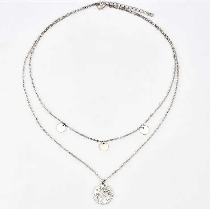 618 Global Map Double ChainsPendant Necklaces Women Statement Collar Necklace Mujeres Choker Bijoux Jewelry Gift N5103 | Украшения и