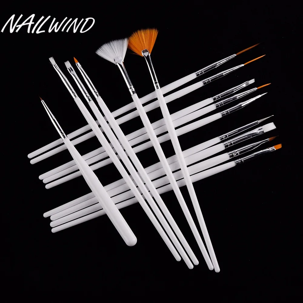 NAILWIND 15 шт./компл. белые кисти для ногтей профессиональная гелевая ручка для рисования декоративные инструменты для ногтей