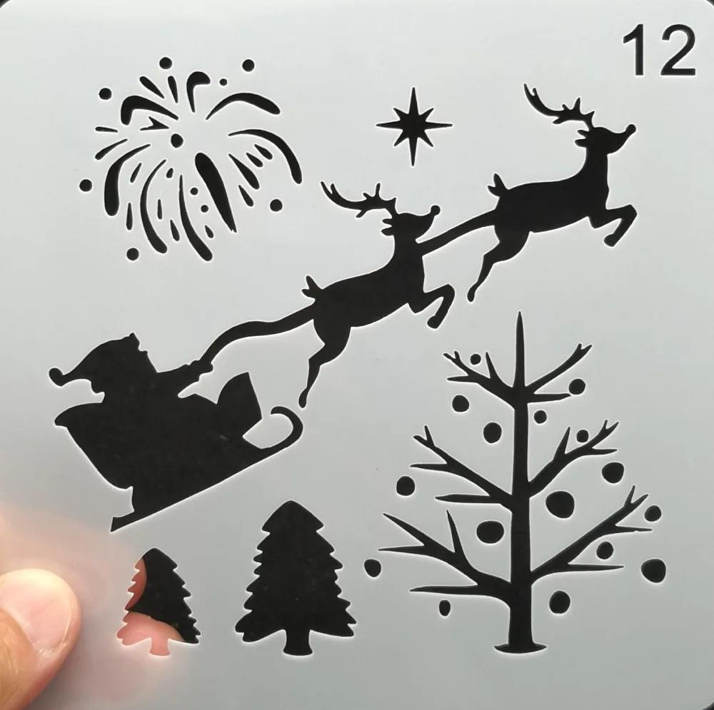 

13*13 Deer sled pvc Layering Stencils for Diy scrapbook coloring,painting stencil,home decor diy etc. Product image