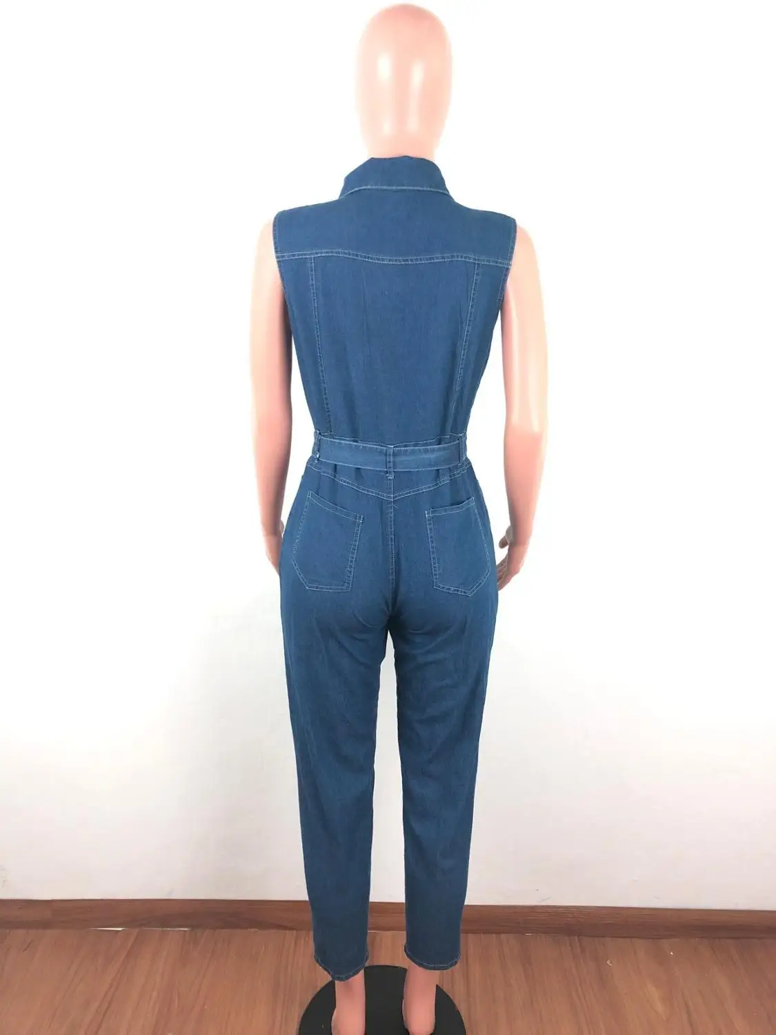 Комбинезон женский джинсовый без рукавов пикантный облегающий винтажный Ромпер