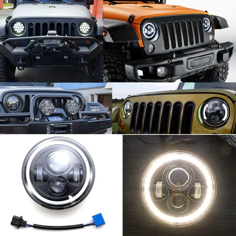 

7Inch LED Headlight H4 H13 Amber Angel Eyes For JEEP CJ JK TJ Wrangler Harley