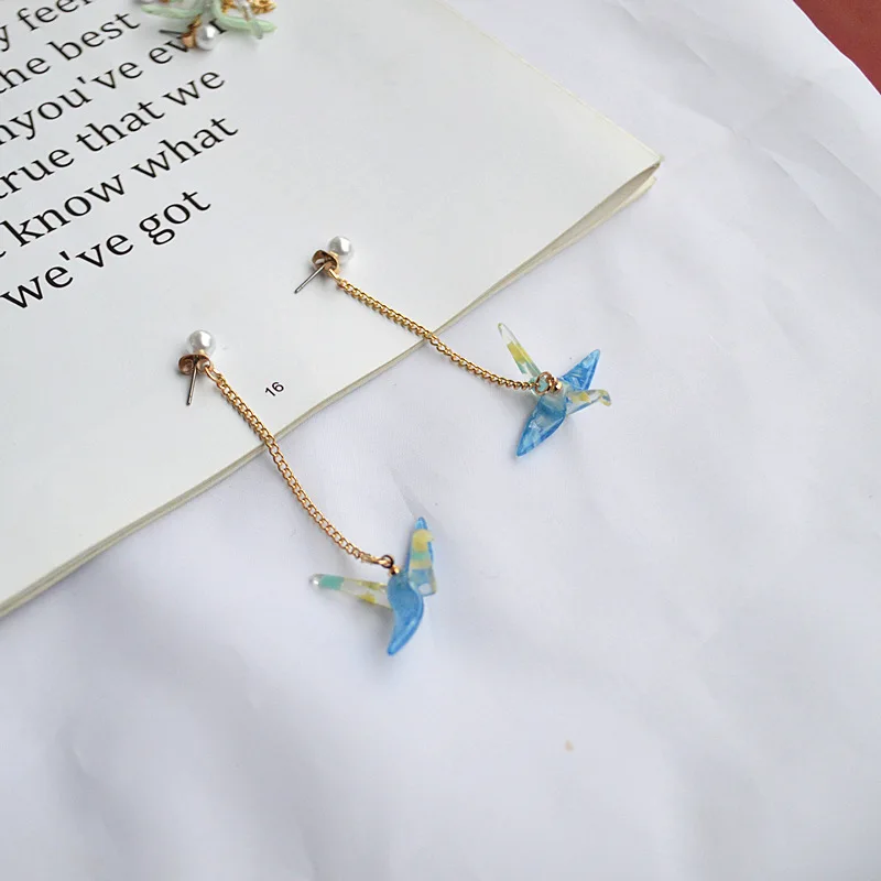 2019 Japanese Korean Harajuku long dangle resin earrings fashion crane acetate pearl for women spring jewelry trinket | Украшения и