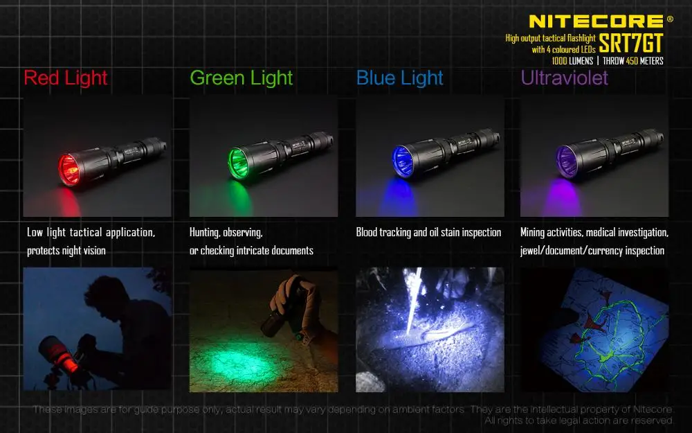 Цена оптовой продажи NITECORE SRT7GT CREE XP-L HI V3 светодиодный высокое Выход тактический фонарь с разноцветными светодиодный s