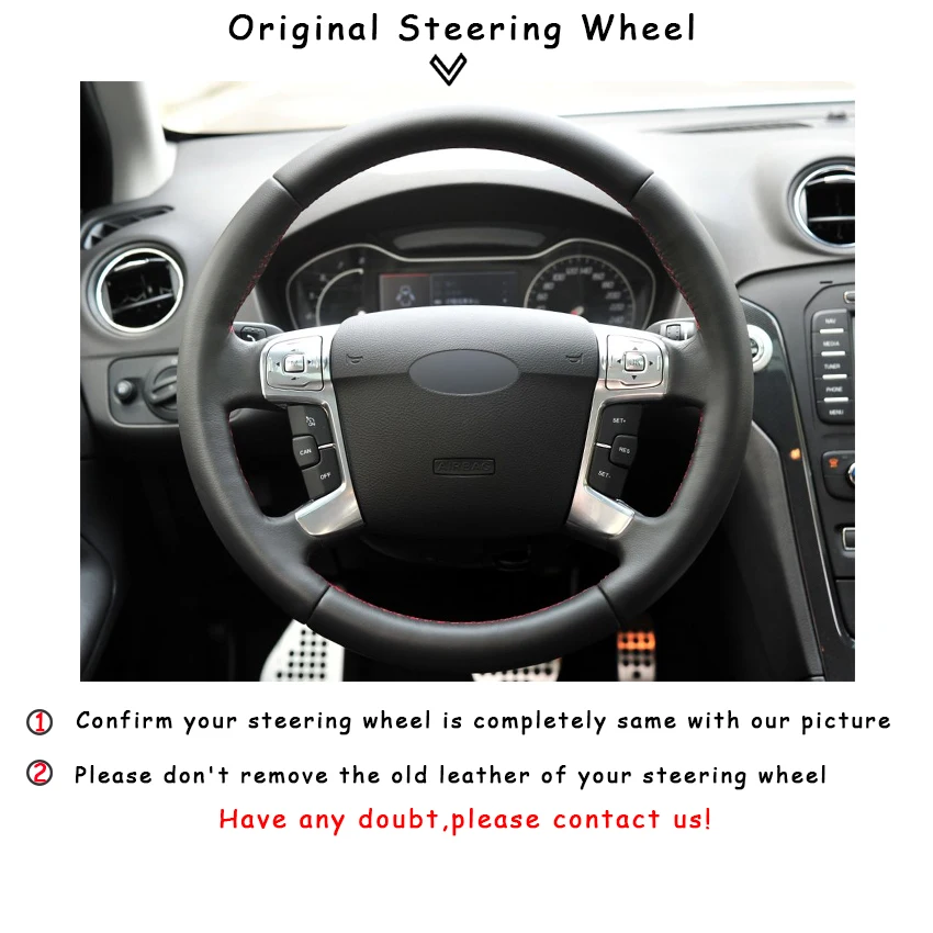 Натуральная кожа черного цвета чехол рулевого колеса автомобиля для Ford Mondeo Mk4