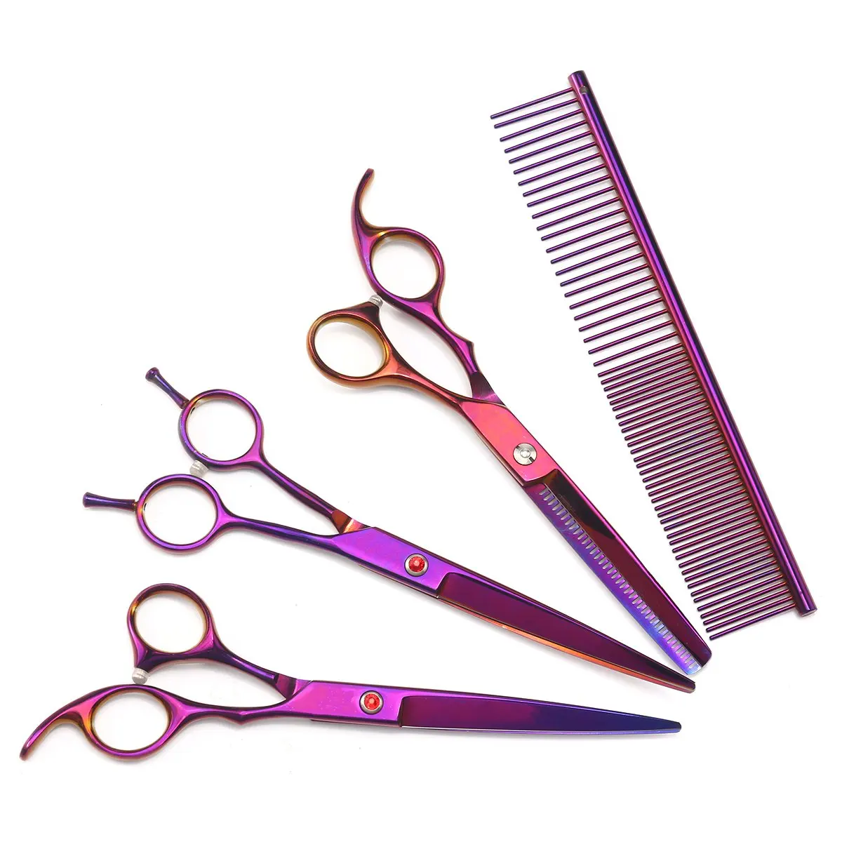 5Pcs Professional Pet Grooming Scissors 7.0" Double-Curved scissor+6.5" Thinning scissor+7.0" Straight scissor+Comb+Case