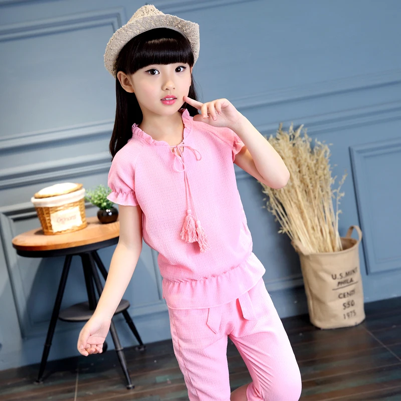 Детский летний костюм новая детская одежда фиолетового и розового цветов с