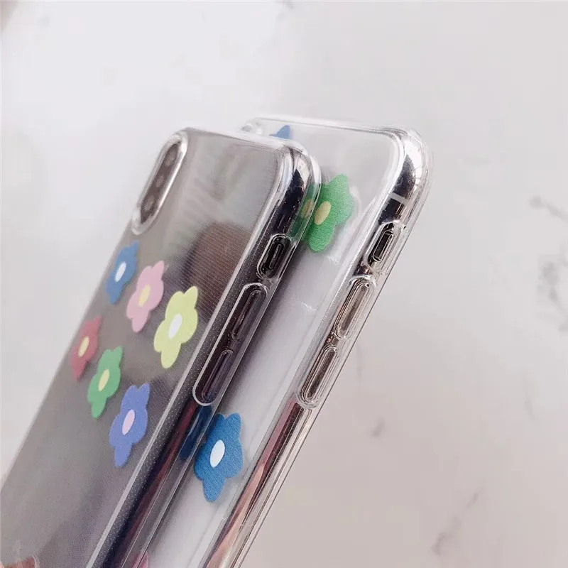 DISCASE Fresh Colored Flowers Phone Case For iphone 8 7 6 6s plus XS MAX XR X Transparent TPU Soft Shell Back Cover | Мобильные