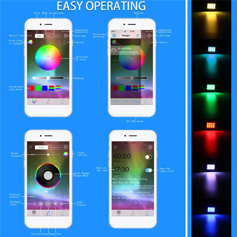 Горячая 6 в 1 светодиодный свет рок под светом тела RGB Автомобильная атмосферная лампа bluetooth внедорожный пикап внедорожник ATV грузовик лампа-камень