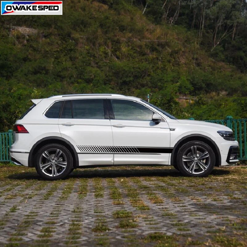 Стайлинг автомобиля дверь боковая юбка Декор Наклейка для Volkswagen Tiguan 2007 2018 Спорт