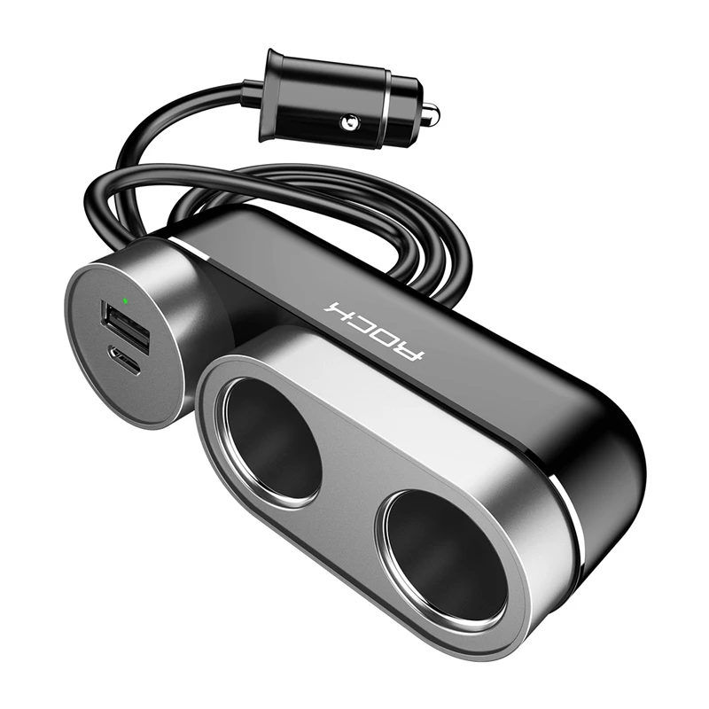 ROCK USB Автомобильное зарядное устройство type C PD автомобильное зарядное устройство для телефона 4 порта Автомобильный usb-адаптер прикуриватель автомобильное зарядное устройство для Xiaomi iPhone планшет - Тип штекера: Dark Gray