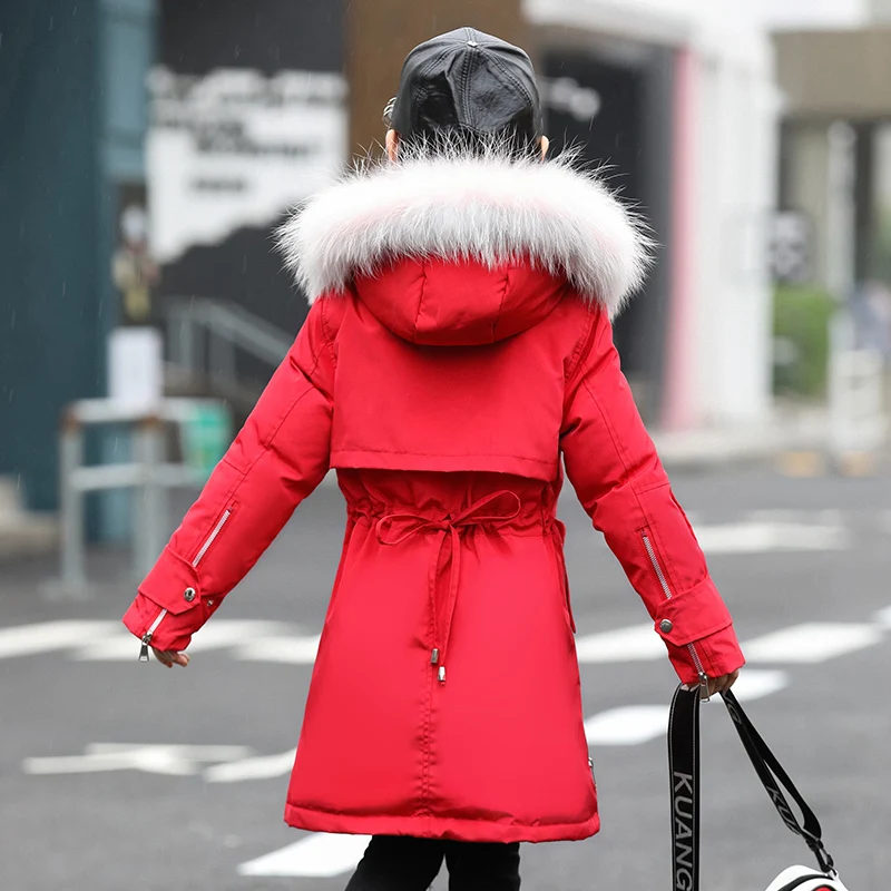 30 degrees Russia Girls down Jacket Winter Children Clothing Fashion multicolour Fur Collar Warm Outerwear& Coats 4-12 Y