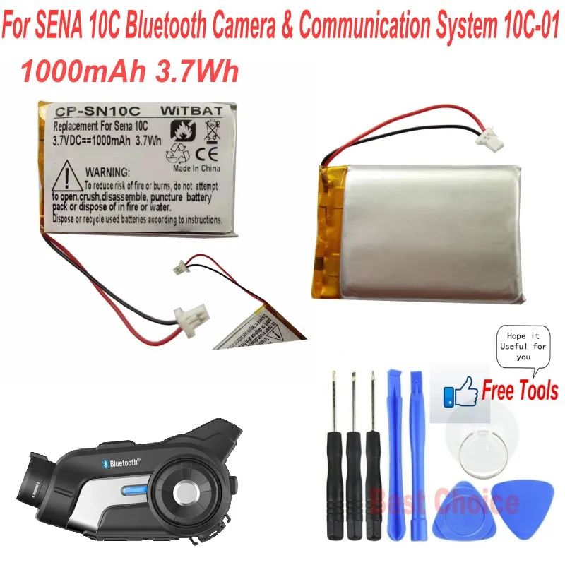 1000mAh 3.7Wh Rechargeable Li-ion Battery for SENA 10C Bluetooth Camera &amp Communication System 10C-01 + Free Tools | Электроника