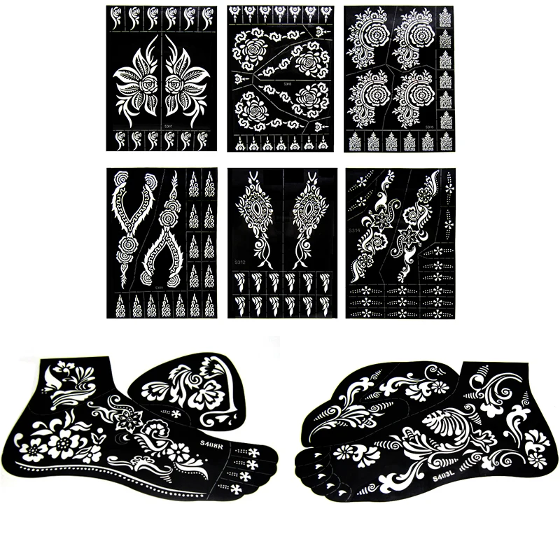 

xmasir 8 Pieces Hand&Foot Indian Henna Tattoo Stencil for Painting - Body Art Designs for Women Tattoo Templates 24 X 17cm