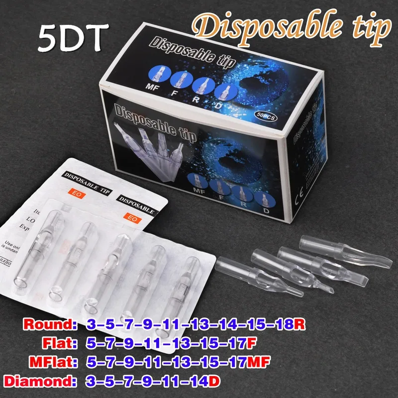 

50pcs Disposable Tattoo Tips 5DT Transparent Color Flat Tips Pre-sterilized Needle Tip Tube Tattoo Accessories 5DT