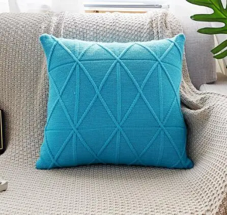 bright blue Розовый вязаный чехол для подушки синий вязаный диван-шезлонг lounge throw Наволочка Зеленый Вязание cojines Современная декоративная almofada - Цвет: bright blue