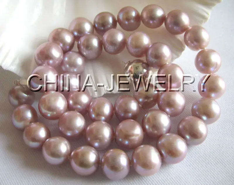 

P1063 - AAA 17" 11-12mm natural purple round freshwater pearl necklace - 925 s