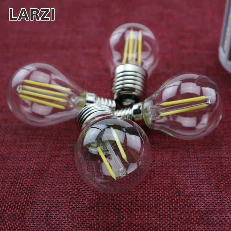 LARZI G45 E27 светодиодный лампы E14 светодиодный Стекло Шарообразная лампочка переменного тока 220V типа «Свеча»), 2 Вт, 4 Вт, 6 Вт Эдисон лампы античный ретро Винтаж светодиодный нити светильник