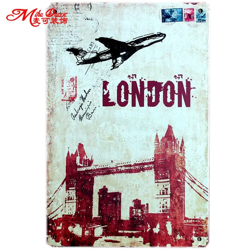 [Mike86] Лондонский самолет городские металлические знаки Искусство Настенный